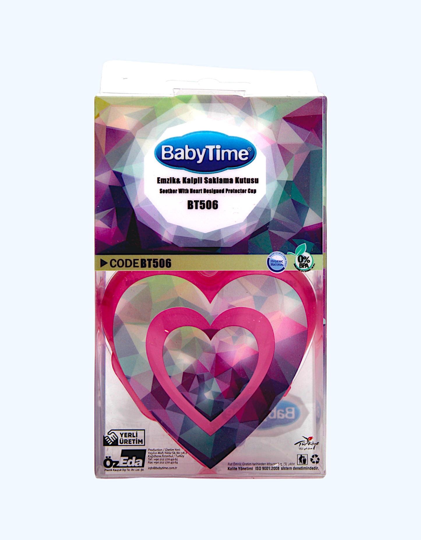 Himoya yurak shaklidagi chashka bilan Baby Time emzik, 0-6 oy.