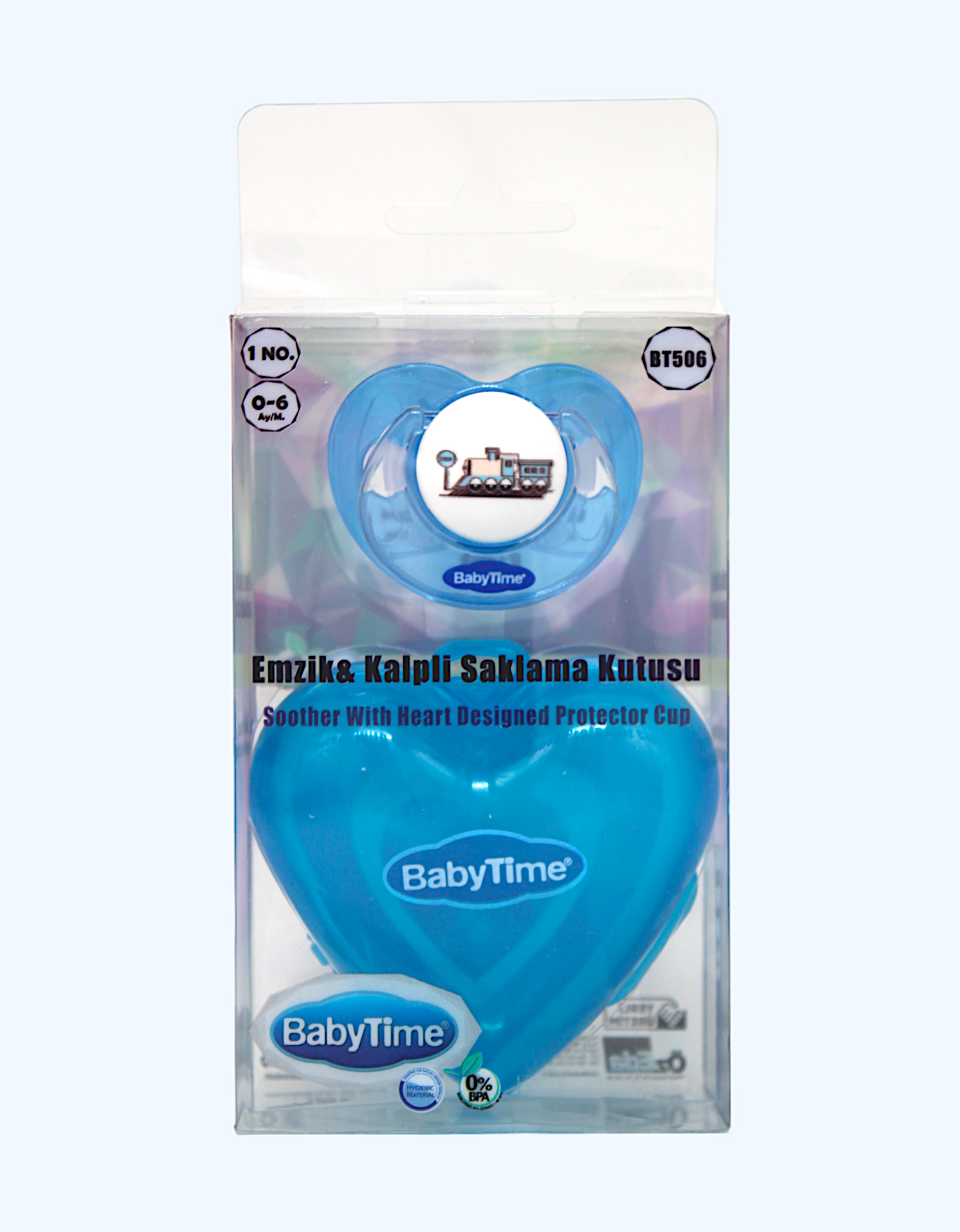 Himoya yurak shaklidagi chashka bilan Baby Time emzik, 0-6 oy.