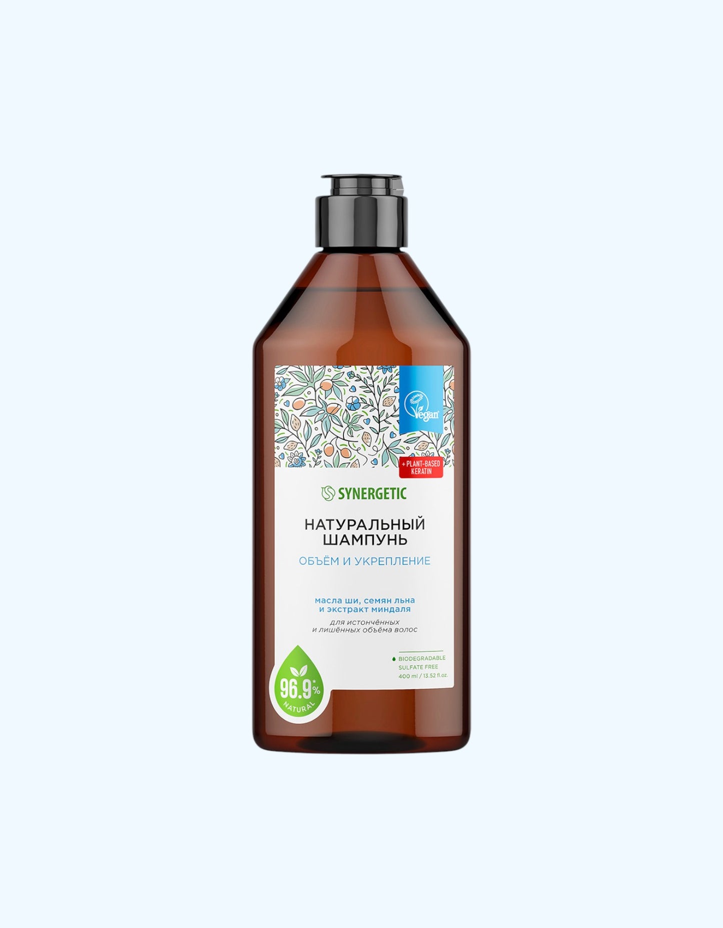 Sinergetik sulfatsiz shampun "Soch hajmini va mustahkamlovchi", 400 ml