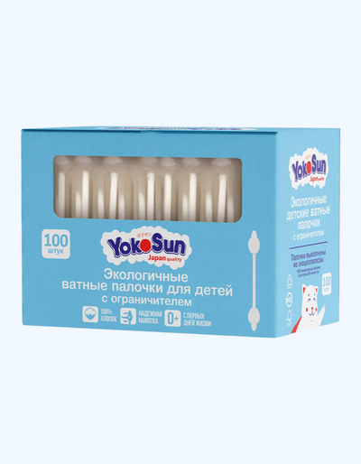 YokoSun Bolalar uchun ekologik toza paxta tayoqchalari, cheklovchi bilan, 100 dona