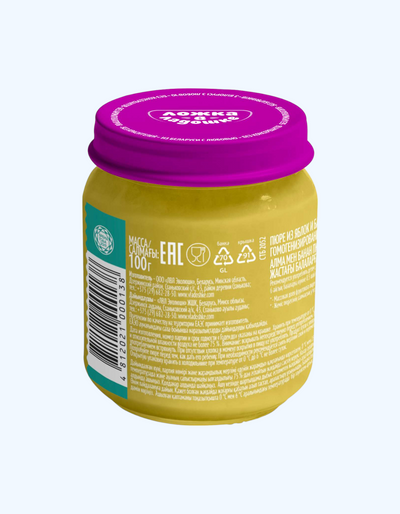 Xurmodagi qoshiq pyuresi, olma va banan, 4+ oy, 100 g