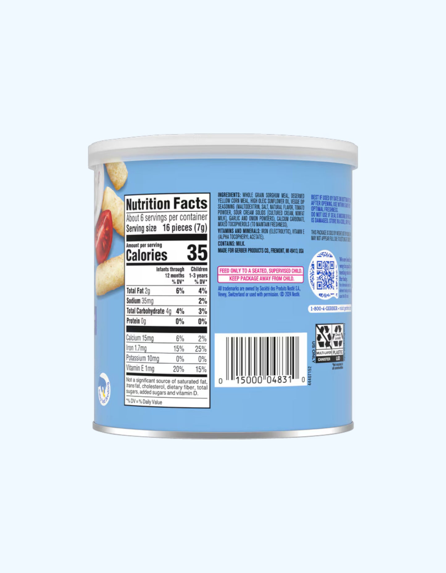 Gerber Bankalarda makkajoxori tayoqchalari, ranch sousi, 8+ oy, 42 g