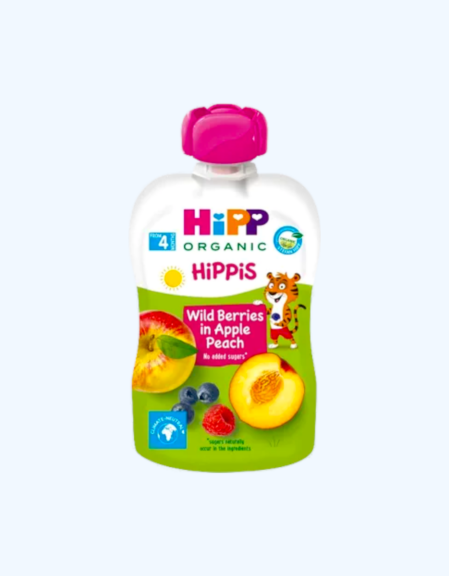 HiPP pyuresi, yovvoyi rezavorlar, shaftoli, olma, 4+ oy, 100 g