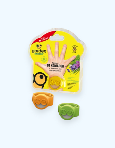 Chivinlarga qarshi almashtiriladigan patronli Gardex Baby bilaguzuk, 2 ta patron