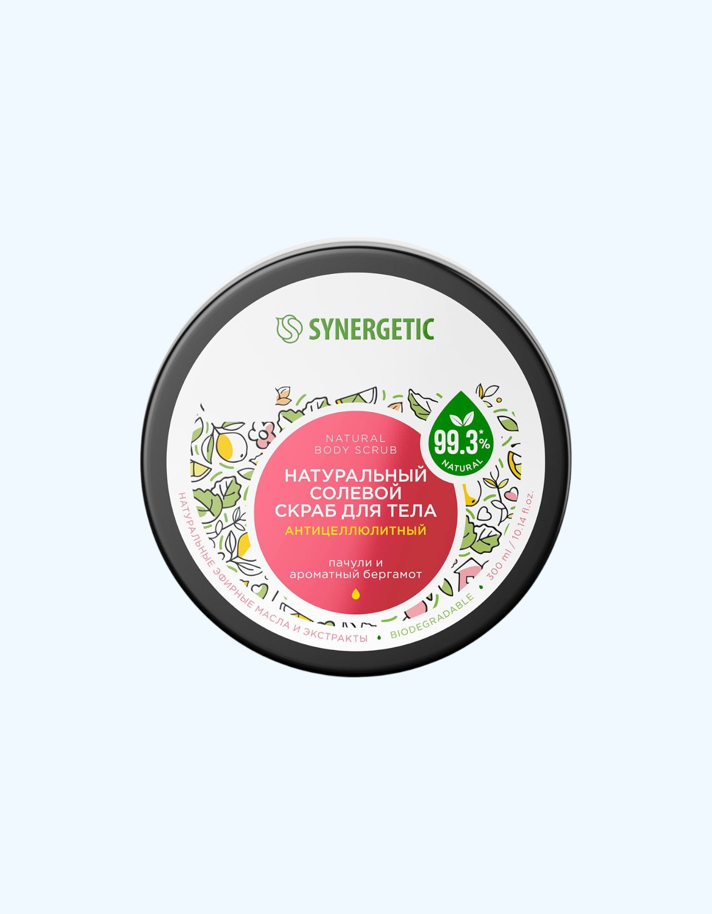 Synergetic Солевой скраб для тела, пачули и ароматный бергамот, 300 мл
