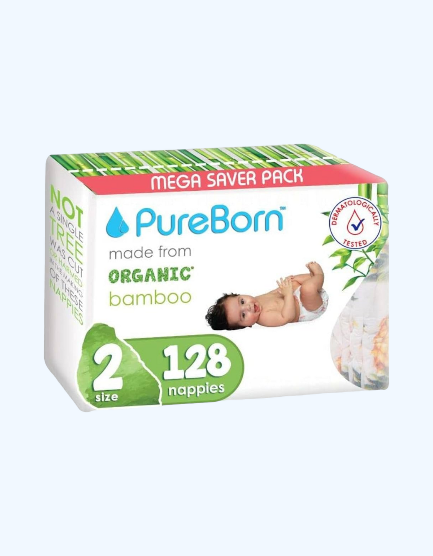 PureBorn 2 Подгузники бамбуковые, 3-6 кг, 32/64/128 шт