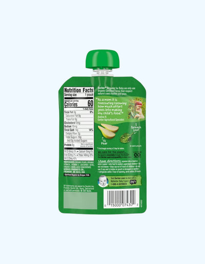 Gerber Organic Пюре, груша и шпинат, 99 г