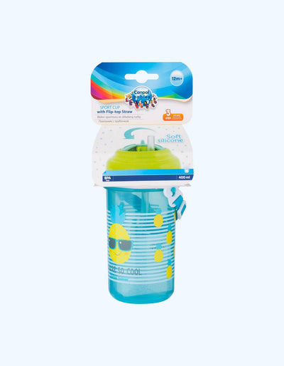 Canpol Babies Поильник с трубочкой, силиконовый, с крышкой, свободный поток, 12+ мес., 400 мл