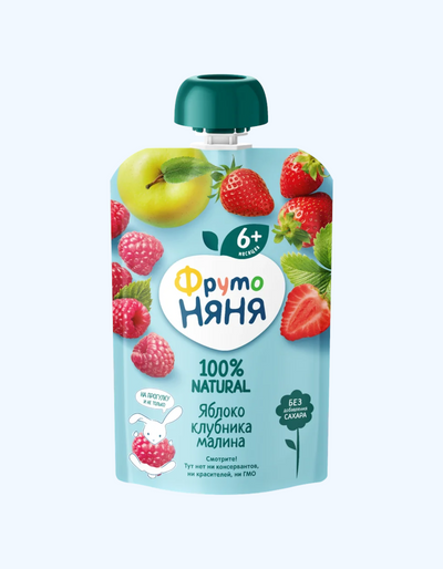 Frutonyanya pyuresi, olma, qulupnay va malina, 90 g