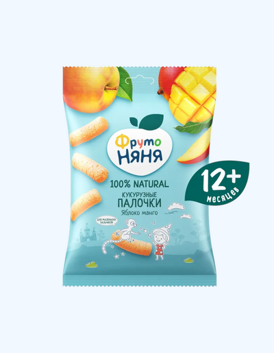 Frutonyanya Makkajo'xori olma va mango bilan tayoqchalar, 12+ oy, 20 g