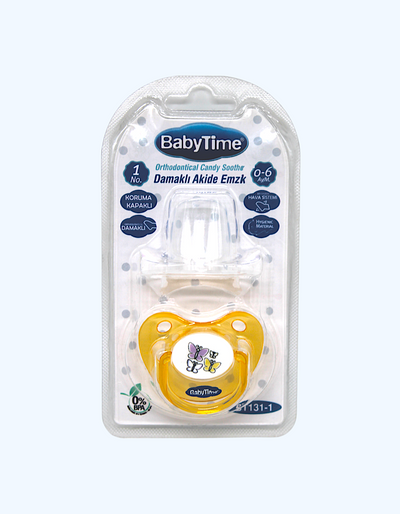 Baby Time Silikon ortodontik emzik, konfet qoplamali, 0-6 oy.