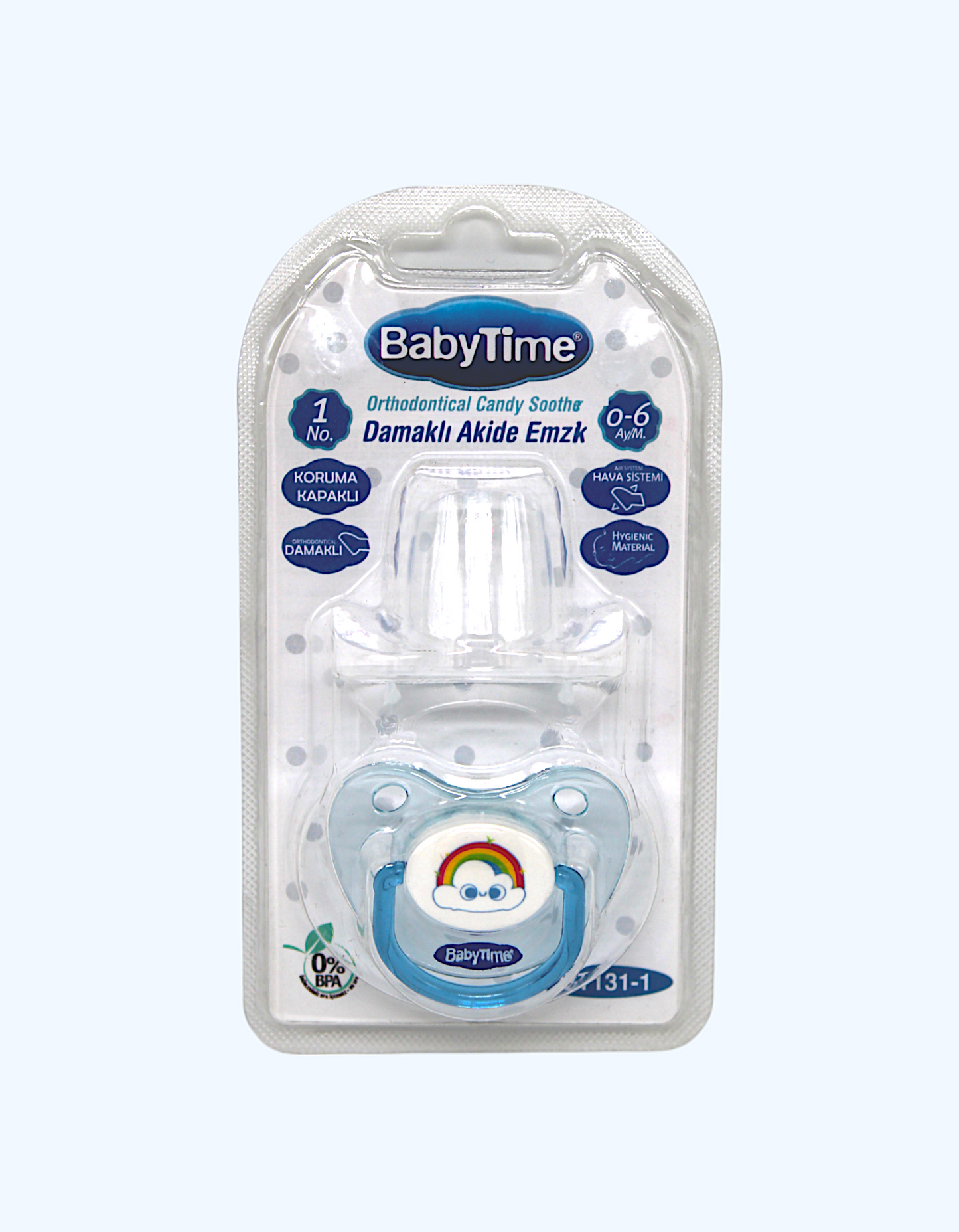 Baby Time Silikon ortodontik emzik, konfet qoplamali, 0-6 oy.