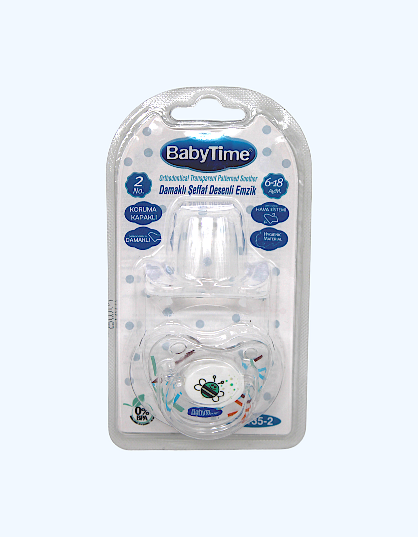 Baby Time Ortodontik shaffof so'rg'ichli qopqoqli, 6-18 oy.