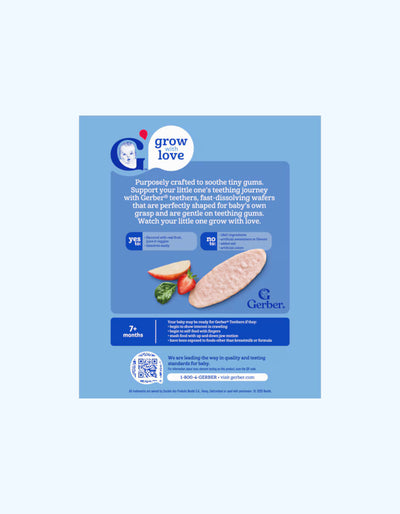 Gerber Teethers Вафли для прорезывания зубов, со вкусом яблоко, клубника и шпинат, 7+ мес., 48 г