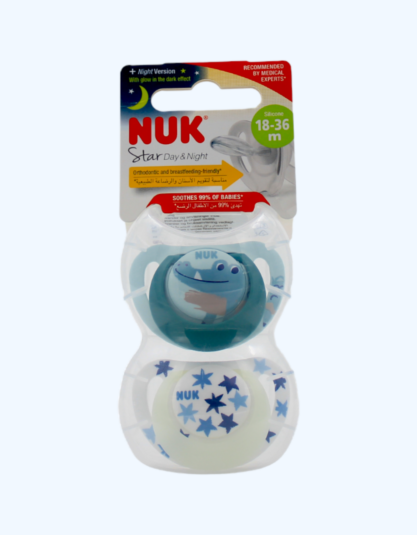 Nuk Pacifier Star Day&Night, 6-18 oy, 2 dona
