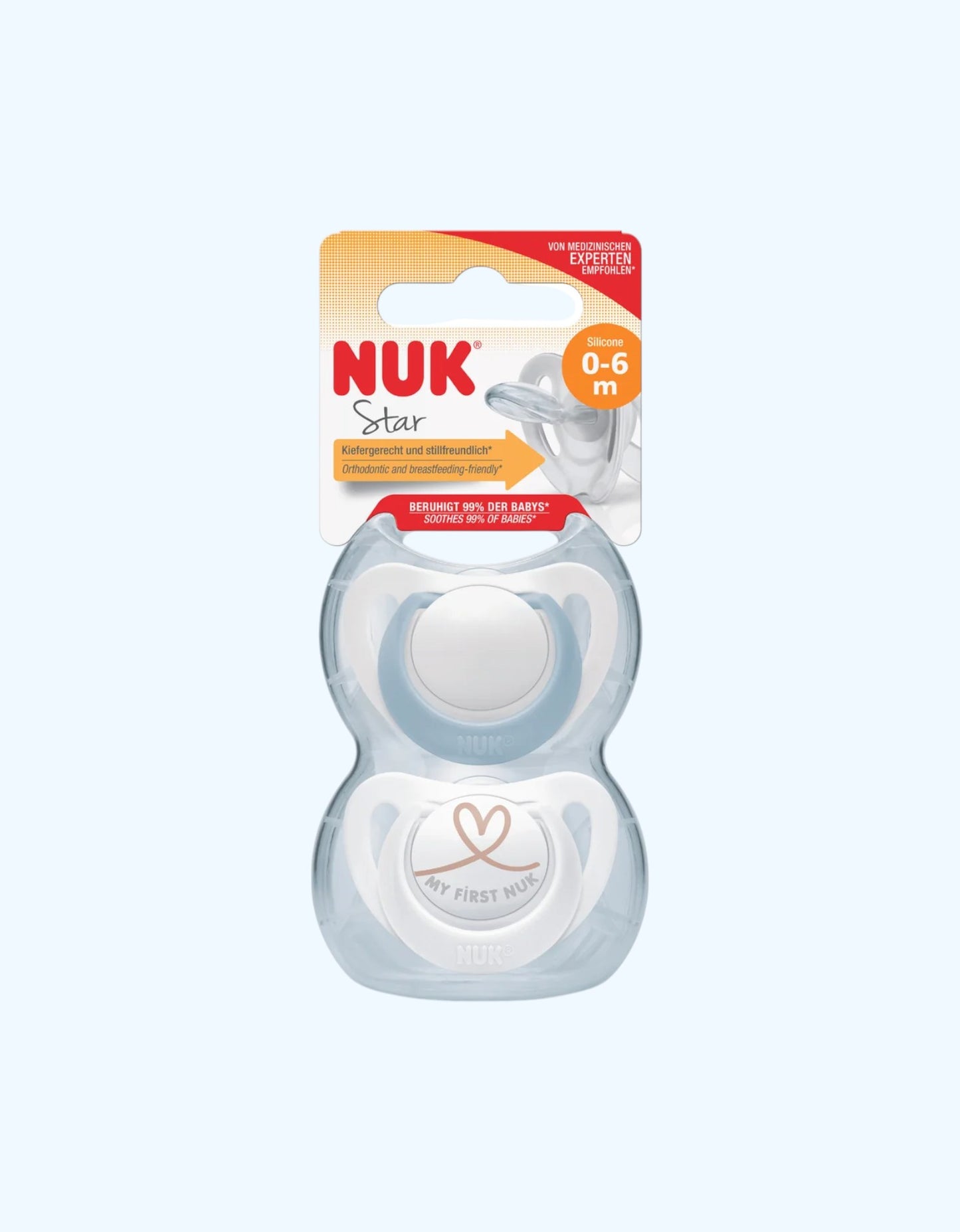 Nuk Star silikon emzik, 0-6 oy, 2 dona