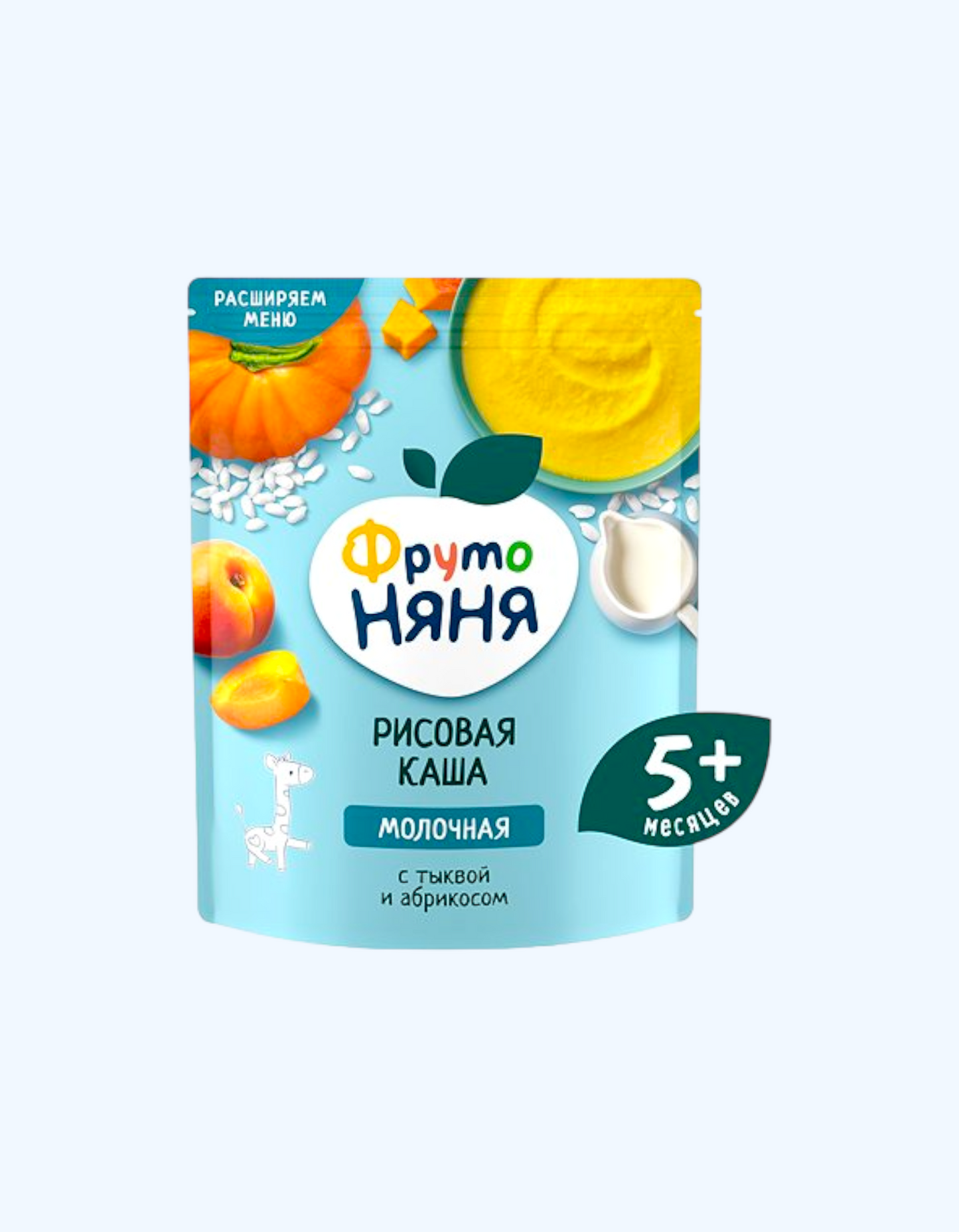FrutoNyanya bo'tqa, sut, qovoq, o'rik, guruch, tezkor, 5+ oy, 200 g
