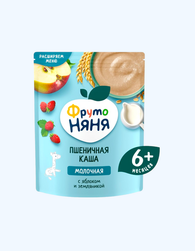 ФрутоНяня Каша, молочная, яблоко, земляника, пшеничная, быстрорастворимая, 6+ мес., 200 г