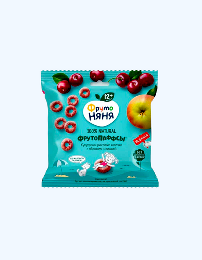 Frutonyanya Puffs makkajo'xori-guruch olma, olcha, 12+ oy, 21 g