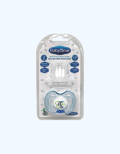 Baby Time Silikon nipellar "Dumaloq shakarlamalar" qopqoqli, 6-18 oy.