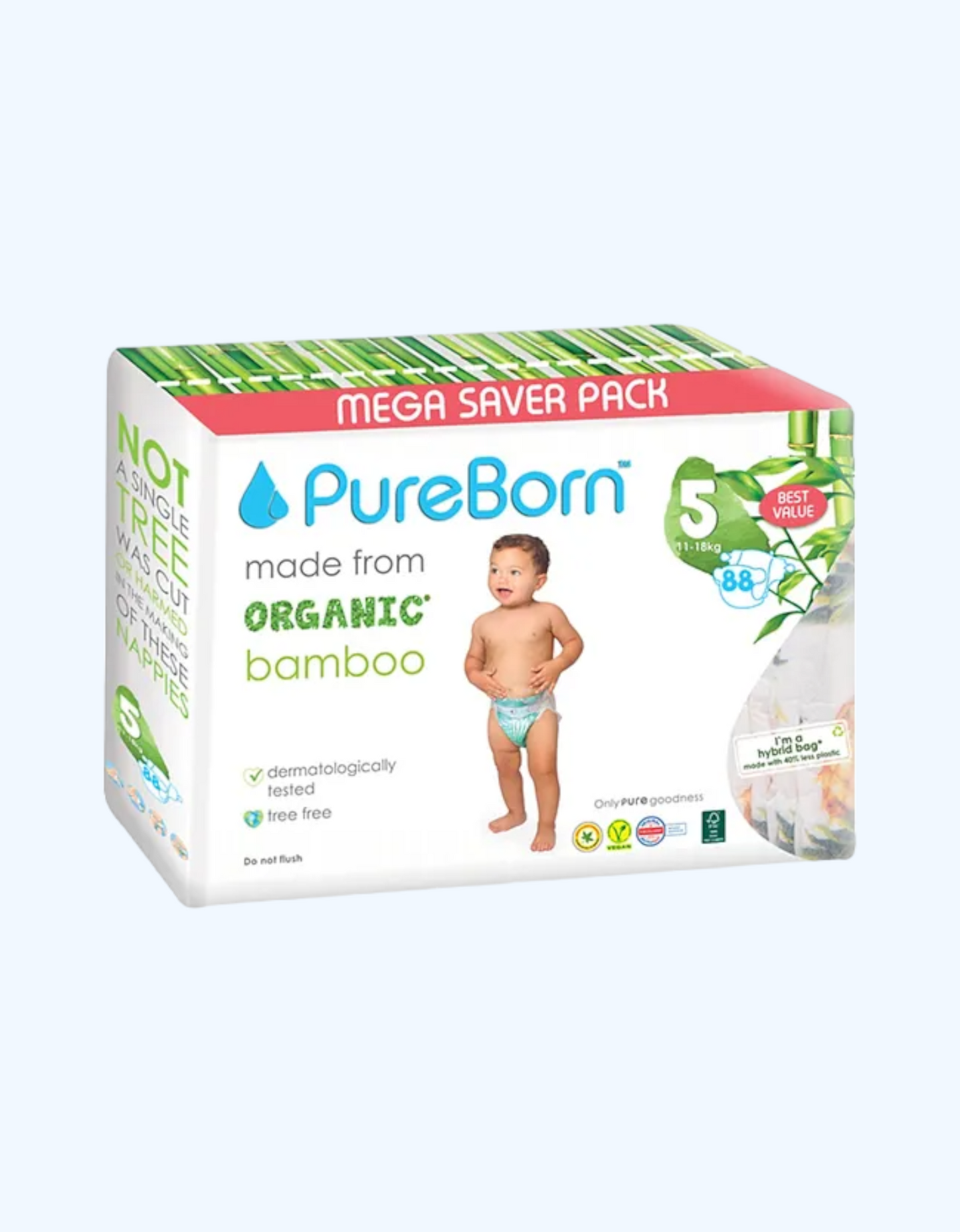 PureBorn 5 Подгузники бамбуковые, 11-18 кг, 22/44/88 шт