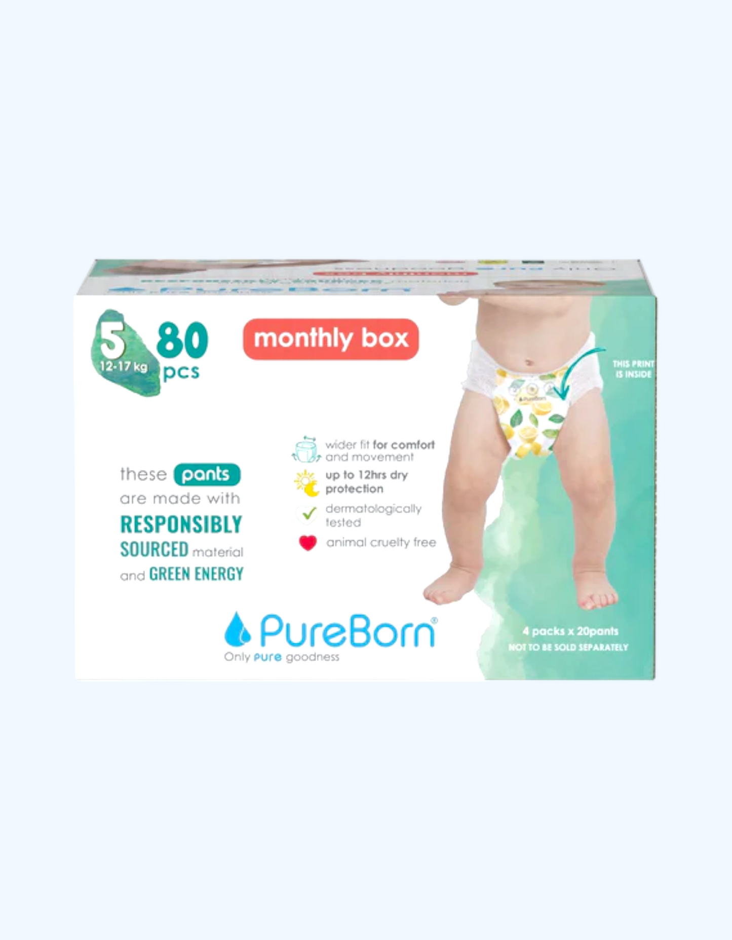 PureBorn 5 Подгузники-трусики, 12-17 кг, 20/40/80 шт