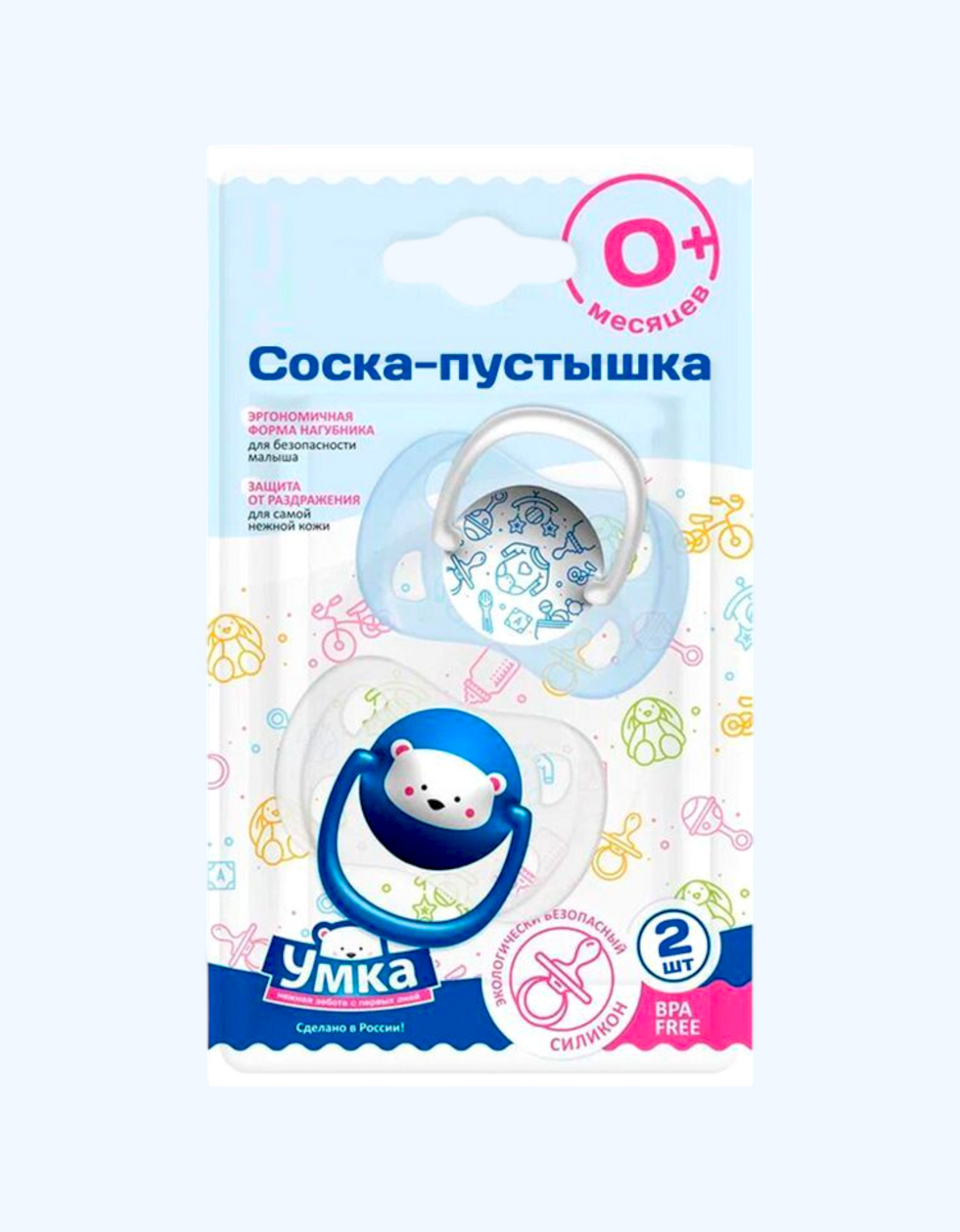 Умка Соска-пустышка латексная 0+ мес., голубая, 2 шт