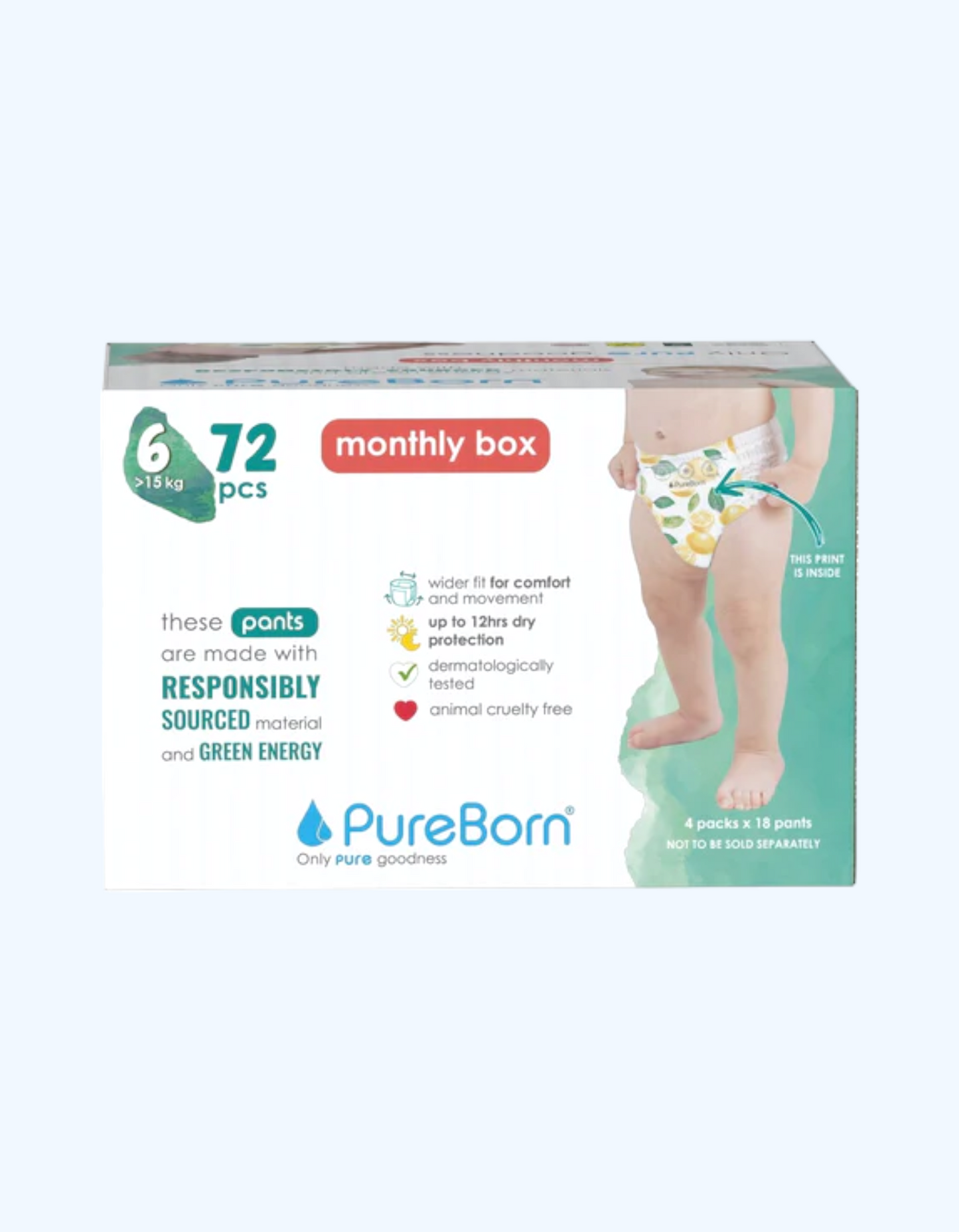 PureBorn 6 Panty tagliklari, 15-18 kg, 18/36/72 dona