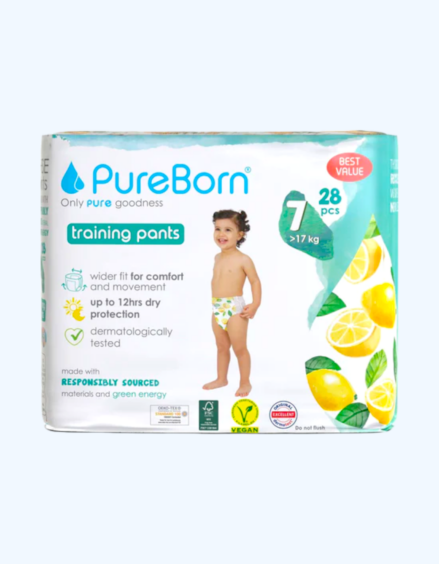 PureBorn 7 taglik-shim, 18+ kg, 16/28/64 dona