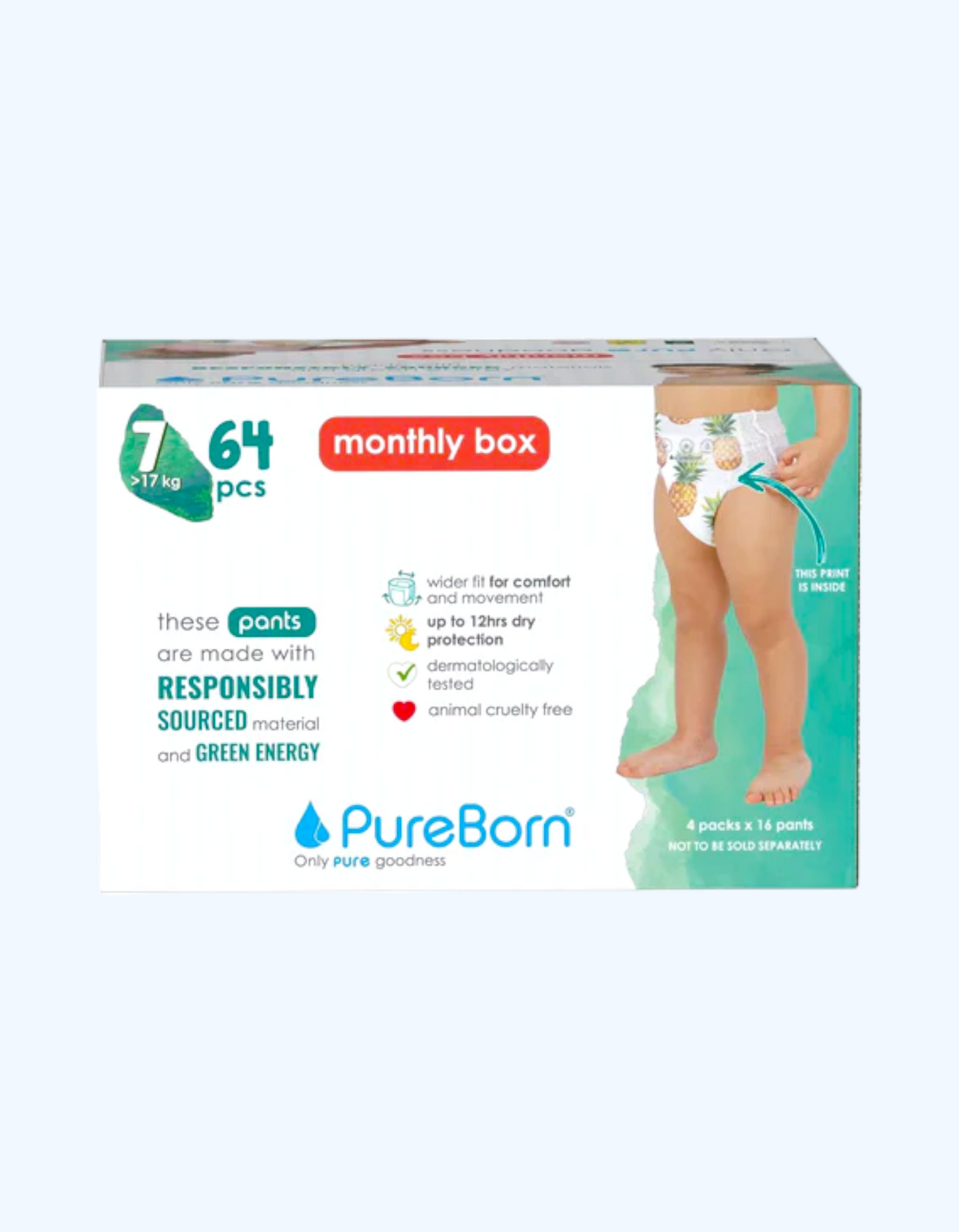 PureBorn 7 taglik-shim, 18+ kg, 16/28/64 dona