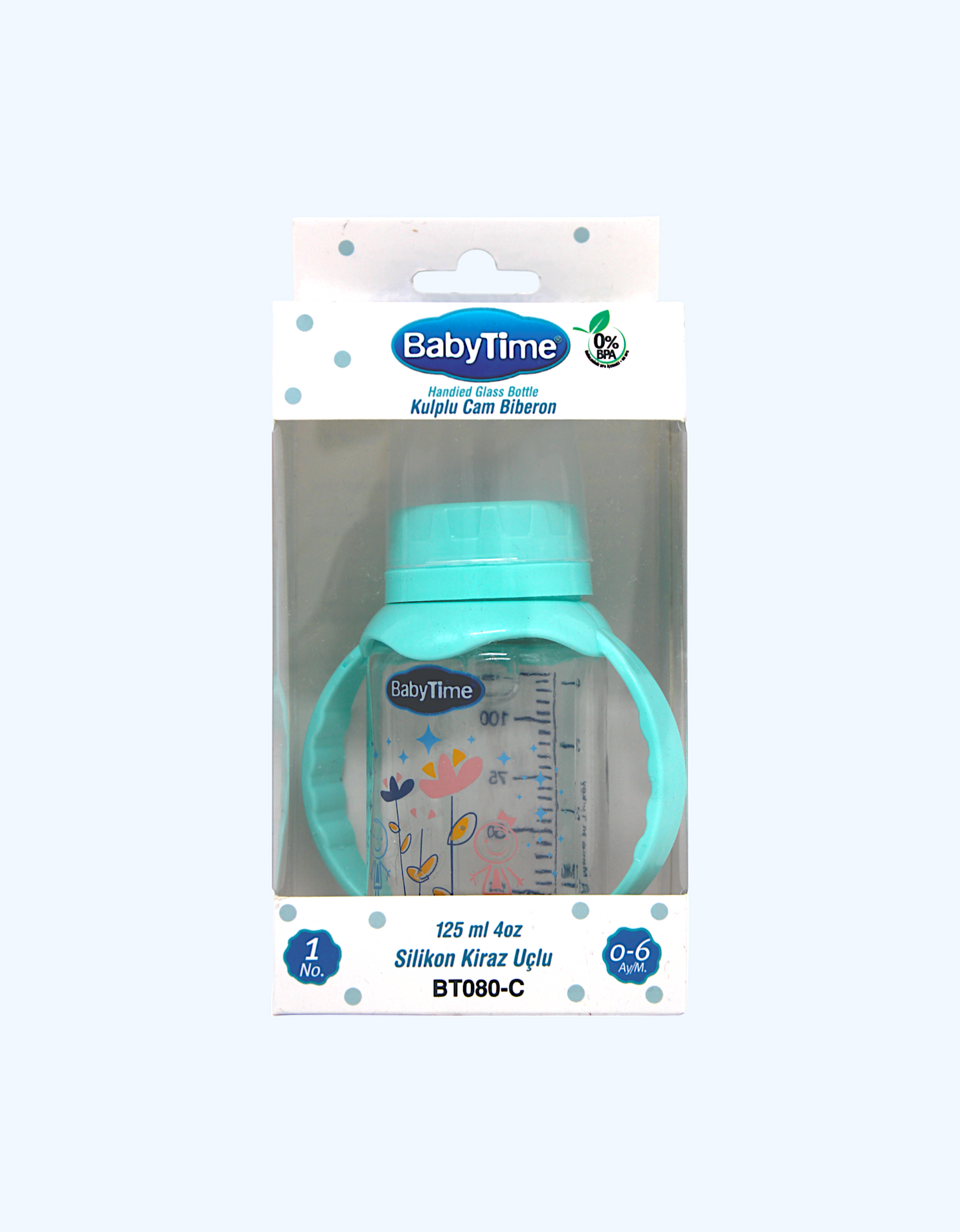 Baby Time Стеклянная бутылка с ручкой, 125 мл