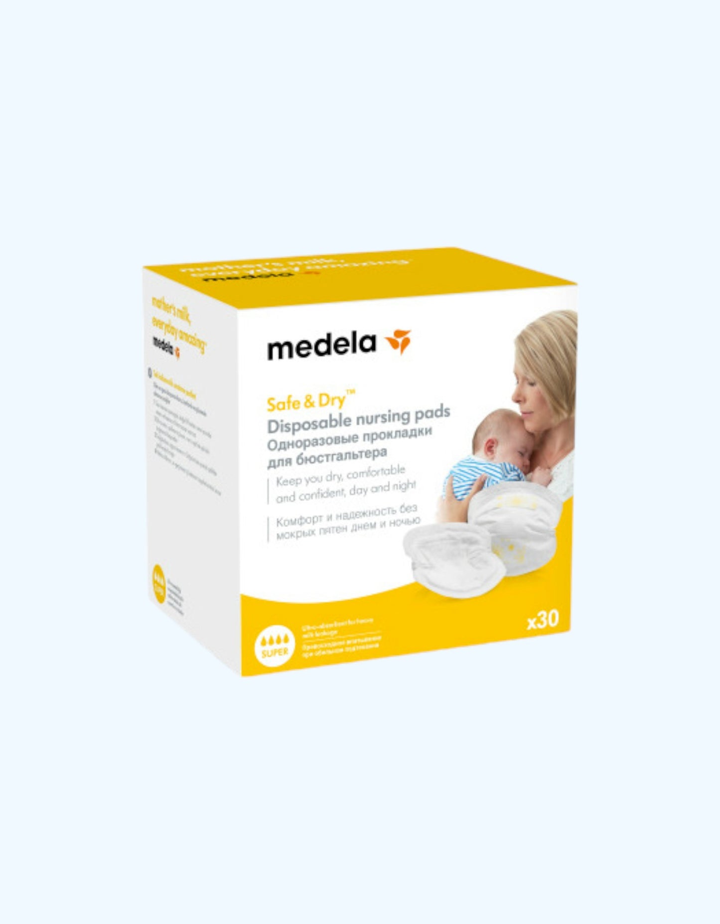 Medela bir martali ishlatiladigan ko'krak prokladkalari, 30/60 dona.