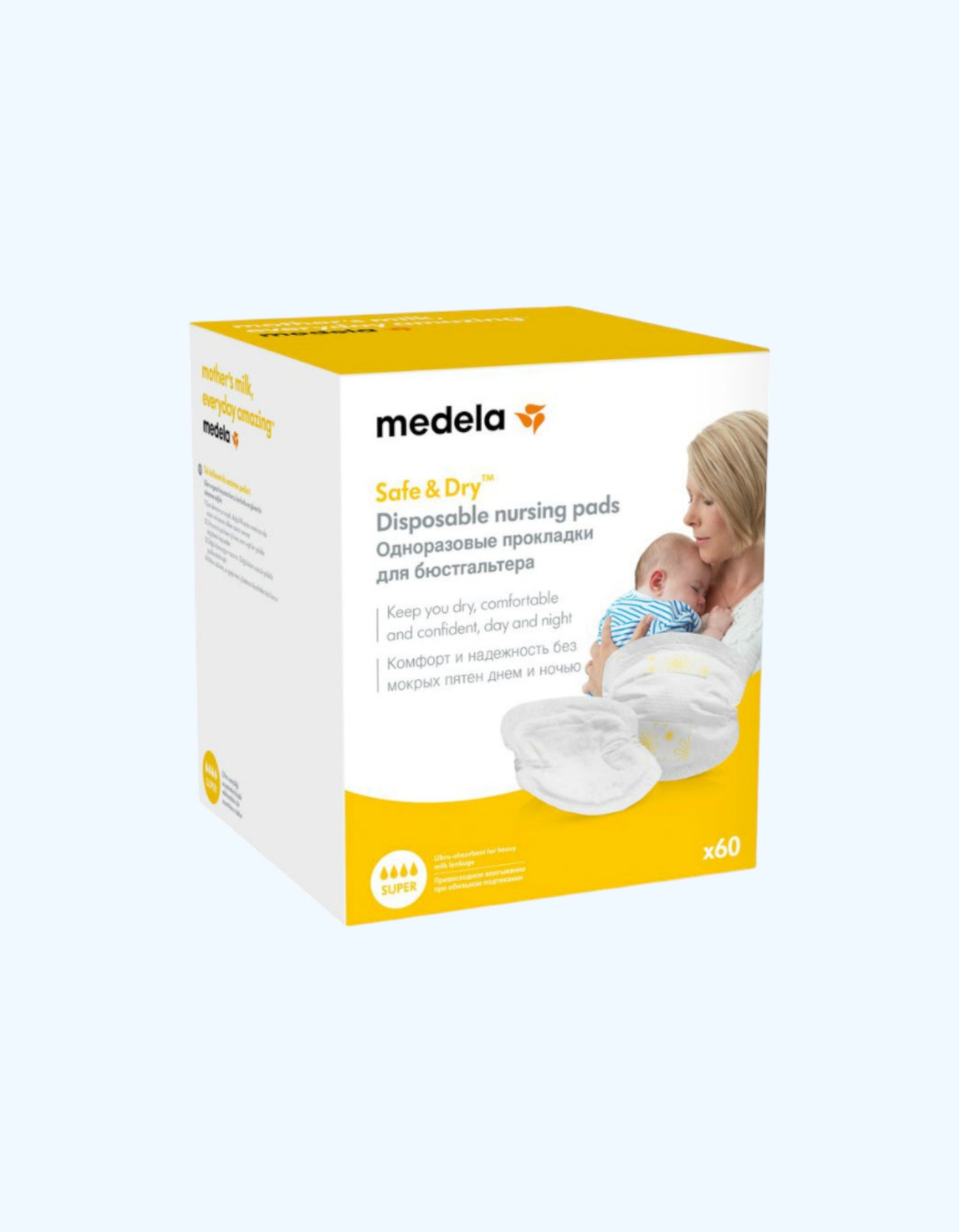 Medela bir martali ishlatiladigan ko'krak prokladkalari, 30/60 dona.
