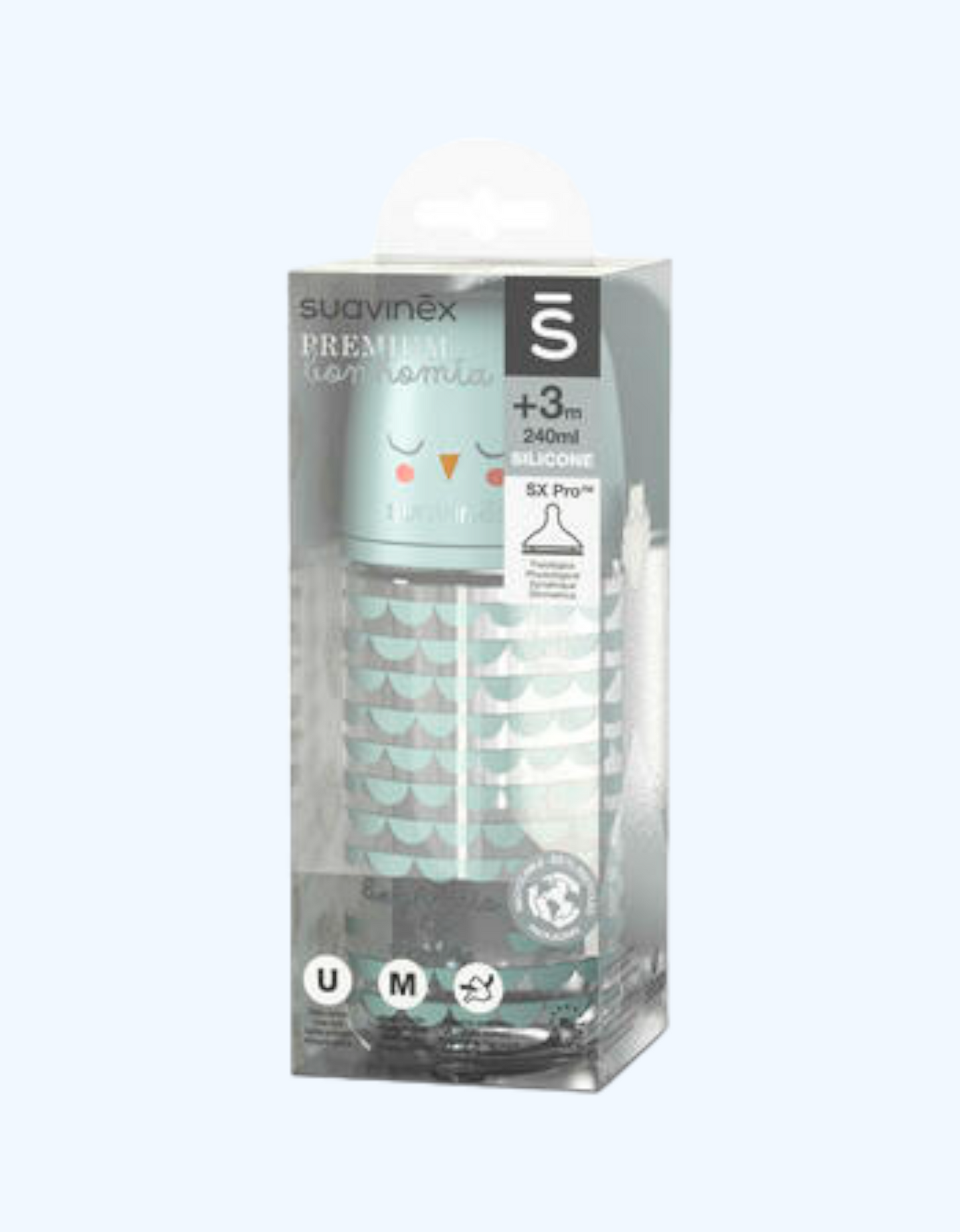 Suavinex Стеклянная бутылочка для кормления FEATHER, 3+ мес., 240 мл