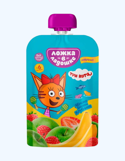 Qo'lingizga qoshiq pyuresi, olma, banan va qulupnay, 6+ oy, 90 g