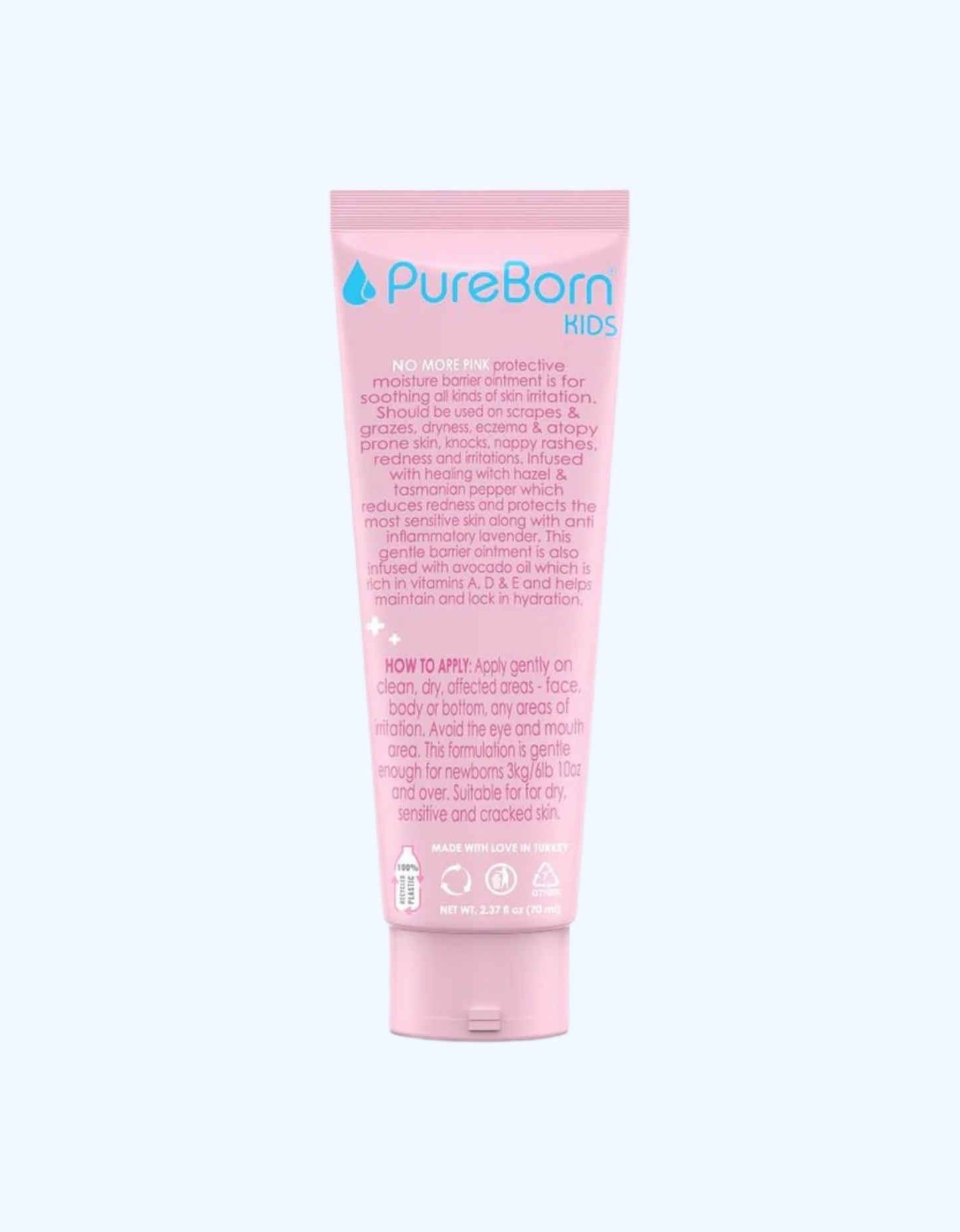 PureBorn Kids namlikdan himoya qiluvchi malham "Endi pushti rang yo'q", 70 ml