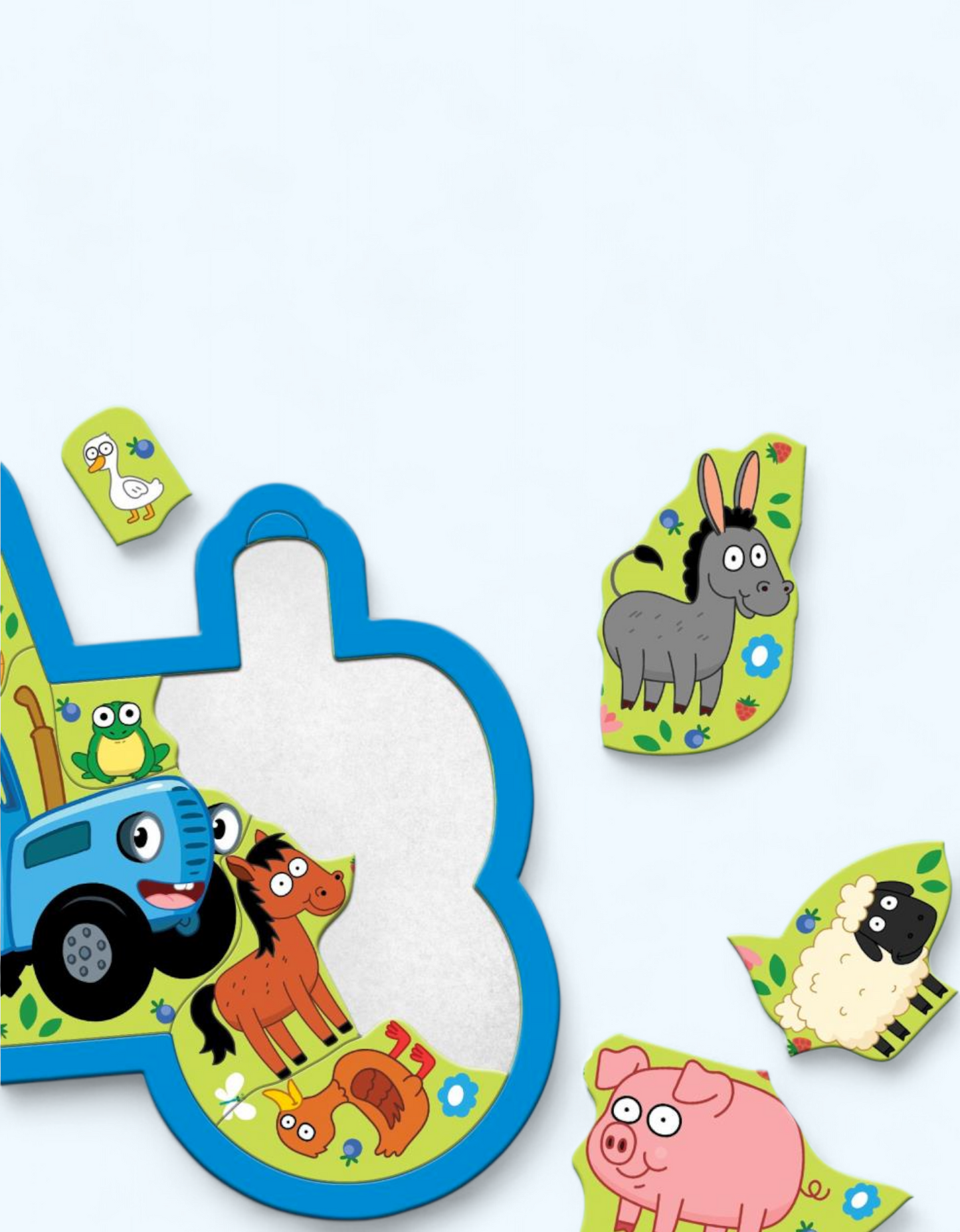 LetterLand boshqotirmasi “Fermadagi hayvonlar va Moviy traktor” fonida.