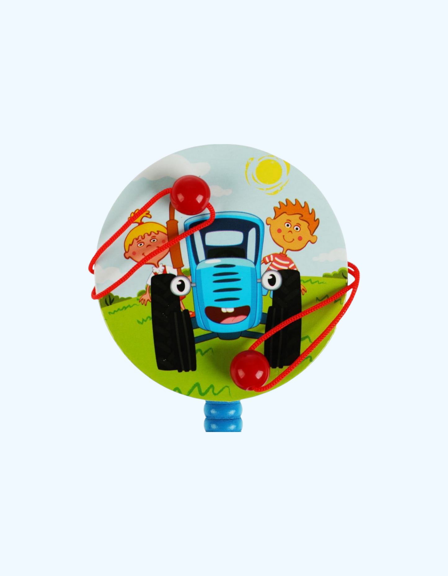 БукваЛенд Игрушка деревянная "Бубен-стучалка. Синий трактор"