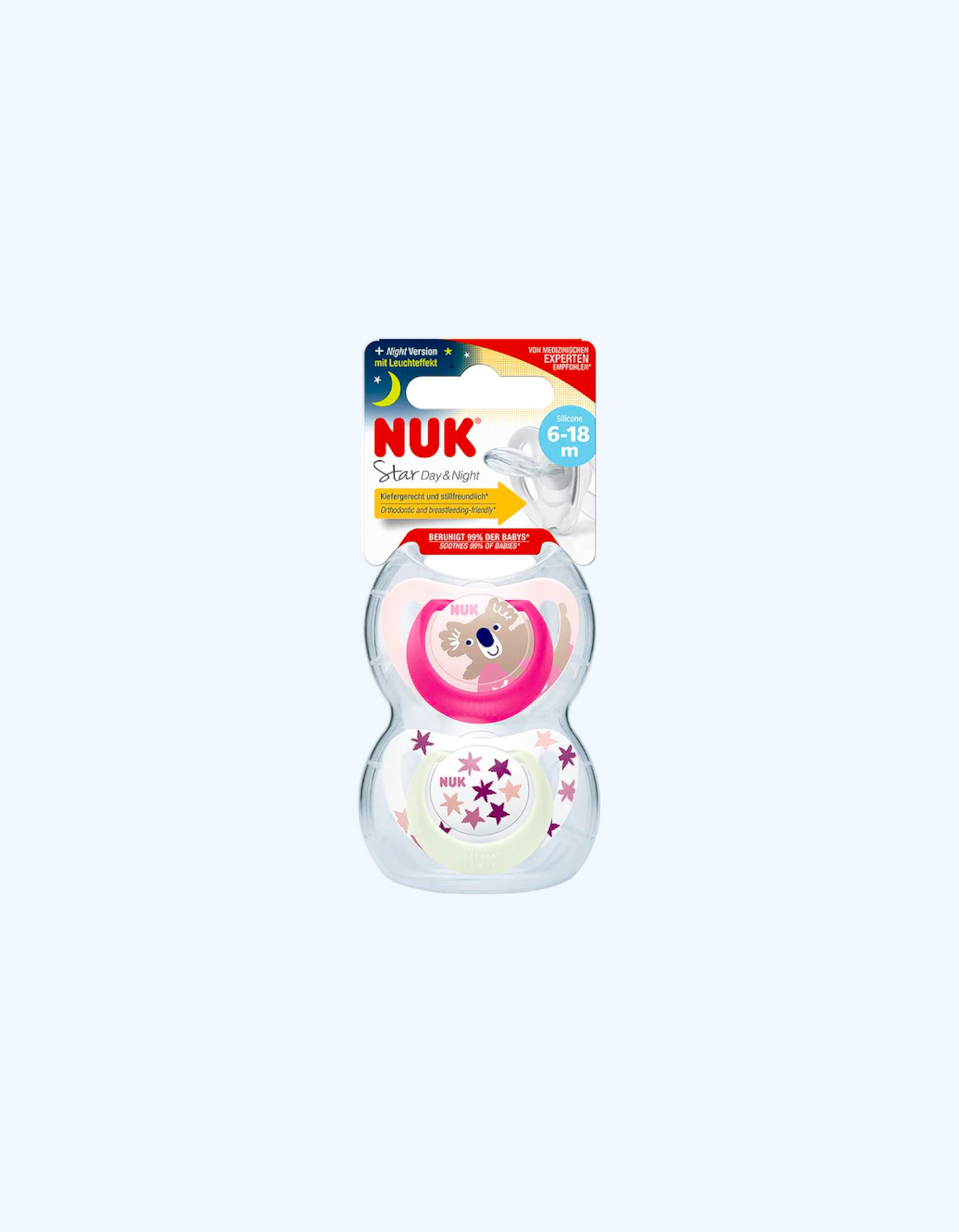 Nuk Pacifier Star Day&Night, 6-18 oy, 2 dona