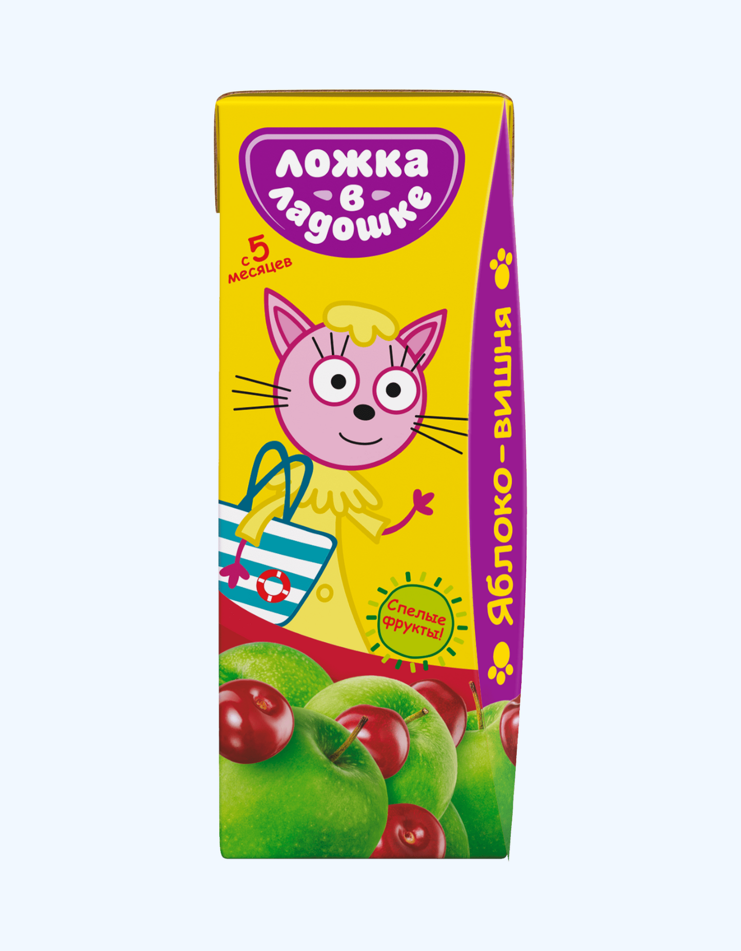 Xurmo sharbatida qoshiq uchta mushuk, olma va olcha, 5+ oy, 200 ml