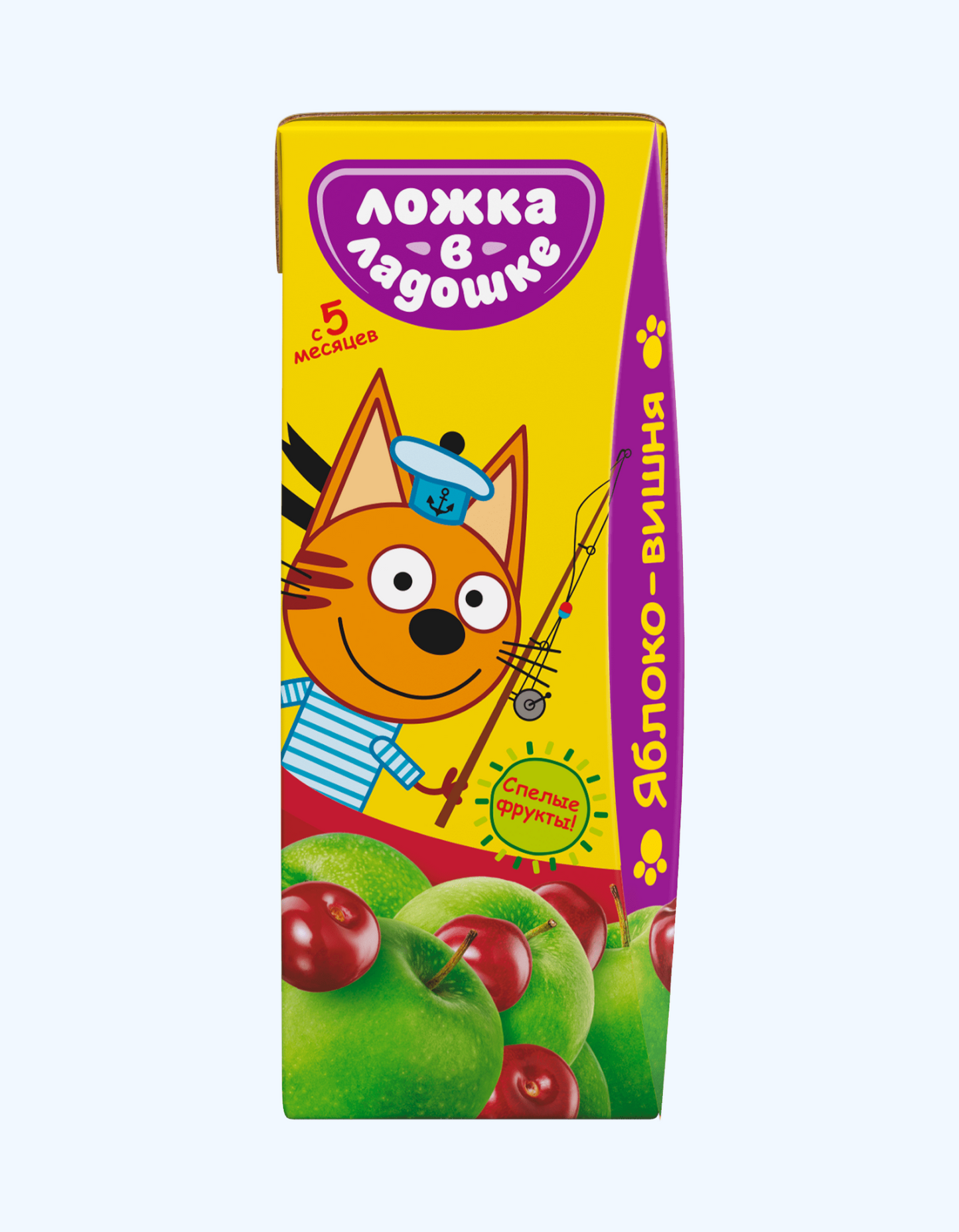 Xurmo sharbatida qoshiq uchta mushuk, olma va olcha, 5+ oy, 200 ml