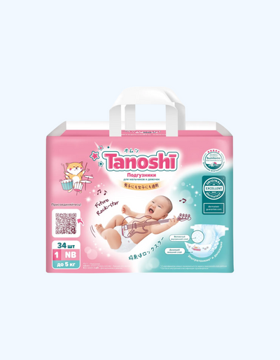 Tanoshi Подгузники, NB, до 5 кг, 34 шт