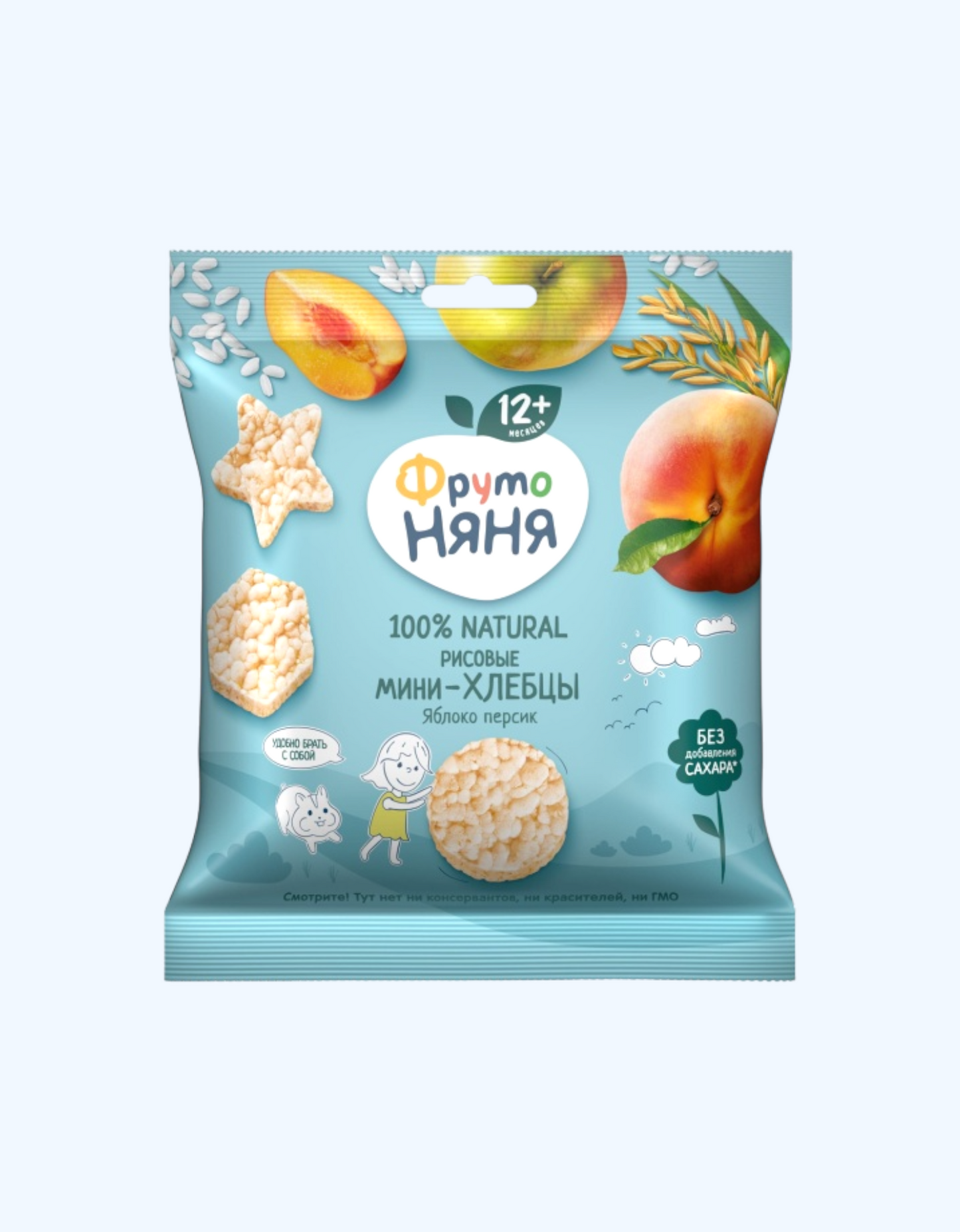 FrutoNyanya Mini non, guruch, olma, shaftoli, 12+ oy, 30 g