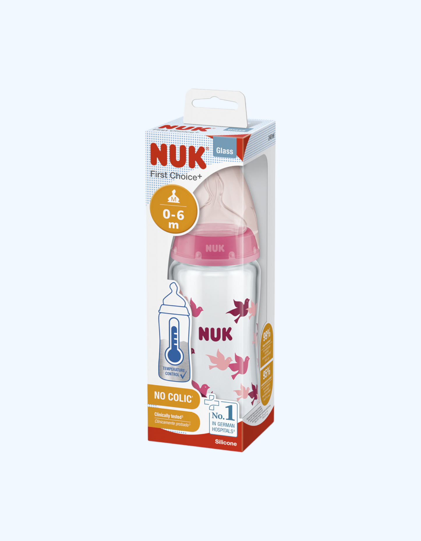Nuk Бутылка FC+ Temp с силиконовой соской, стекло, 240 мл