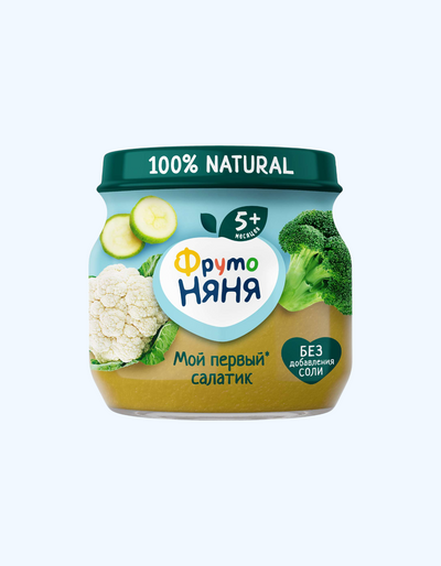 FrutoNyanya pyuresi, brokkoli, qovoq, gulkaram, mening birinchi salatim, 5+ oy, 80 g