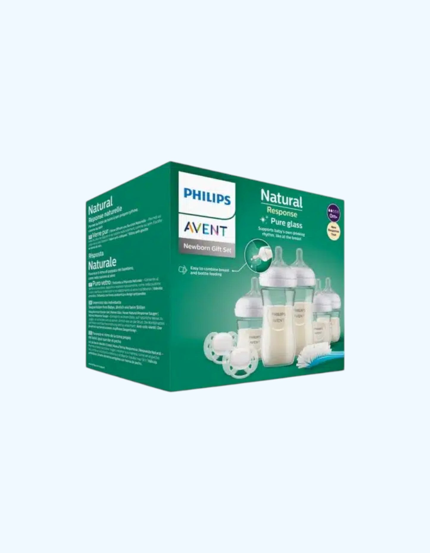 Avent Natural Response Подарочный набор для новорожденных, 5 стеклянных бутылочек + пустышка + щетка