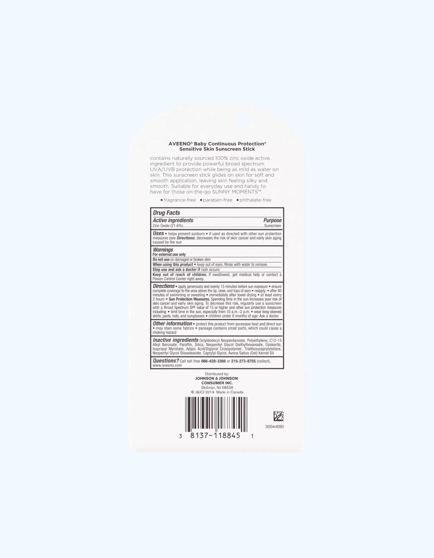 Aveeno Kids Quyoshdan himoya qiluvchi yuqori himoya tayoqchasi, suvga chidamli, SPF 50, 13g