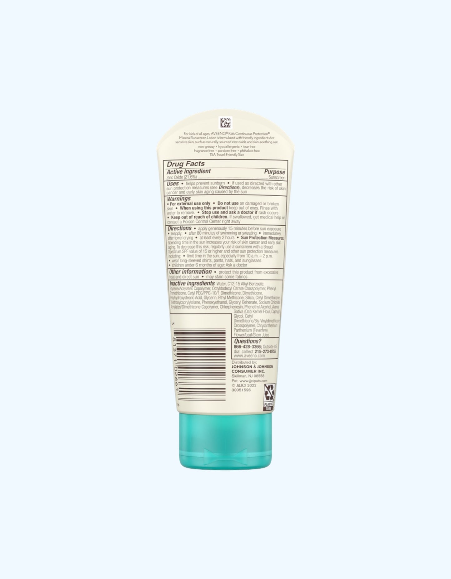 Aveeno Kids Quyoshdan himoya qiluvchi loson, suvga chidamli, SPF 50, 88 ml