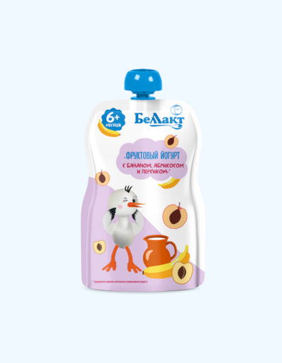 Banan, o'rik va shaftoli bilan Bellakt pyuresi, 6+ oy, 90 g