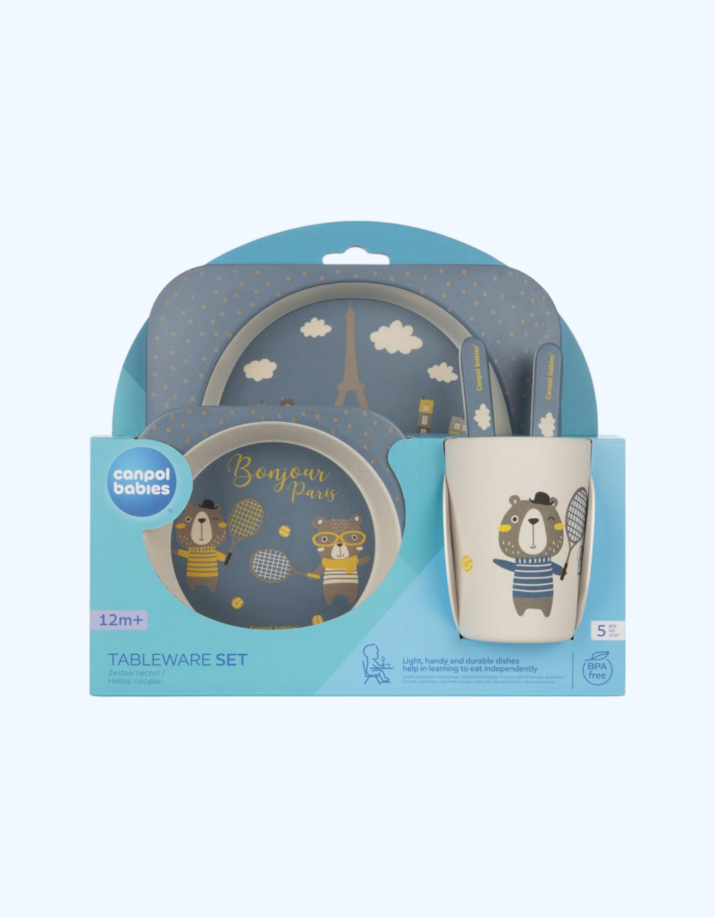 Canpol Babies 5 donadan iborat bolalar ovqat idishlari to'plami "BONJOUR PARIS"